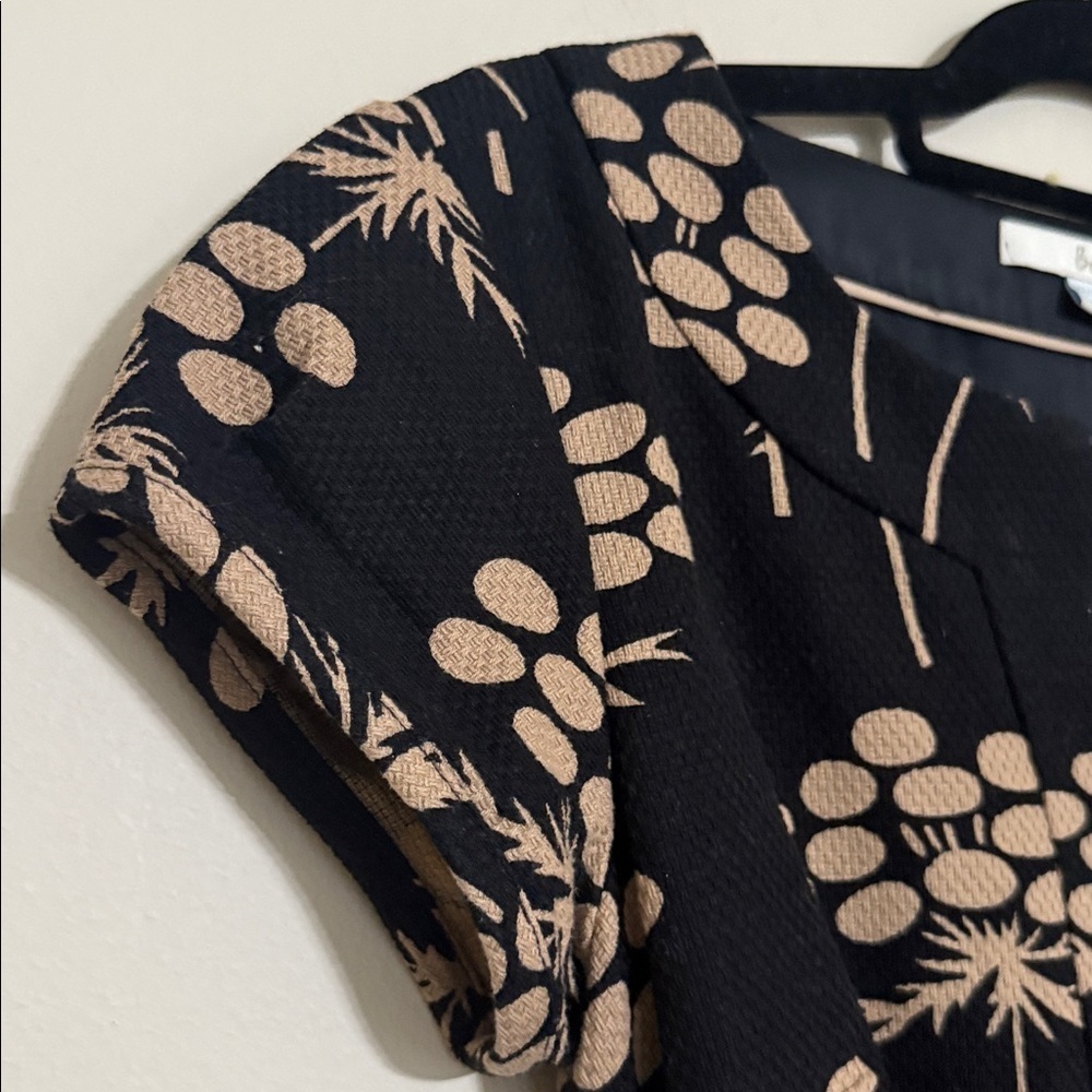 Boden Black tan Floral Mini Dress textured Shift women 4P waist belt office - Picture 6 of 10